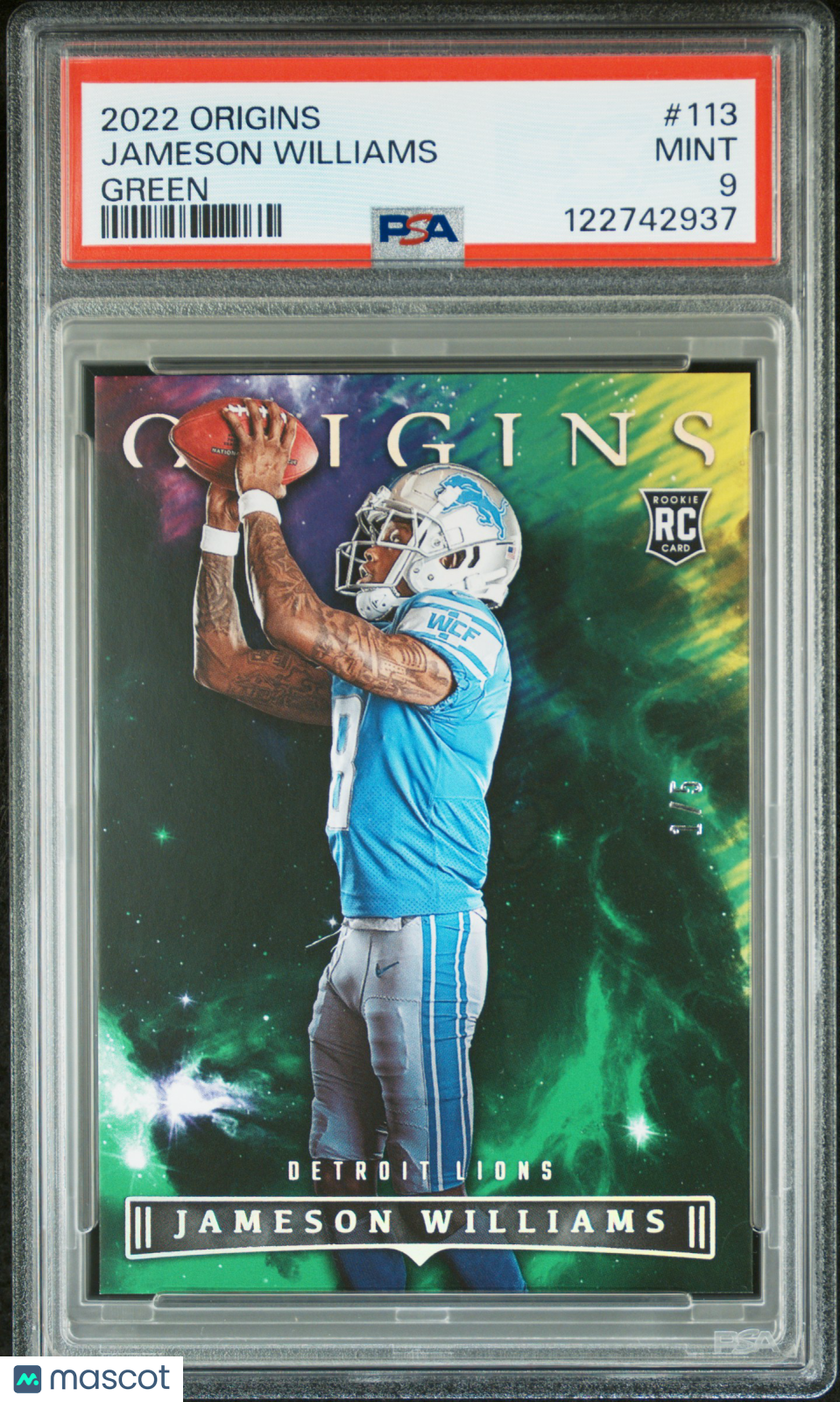 2022 Panini Origins Jameson Williams #113 Green /5 PSA 9