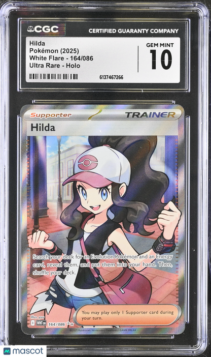 2025 Pokemon Hilda 164/086 Ultra Rare Holo White Flare CGC 10