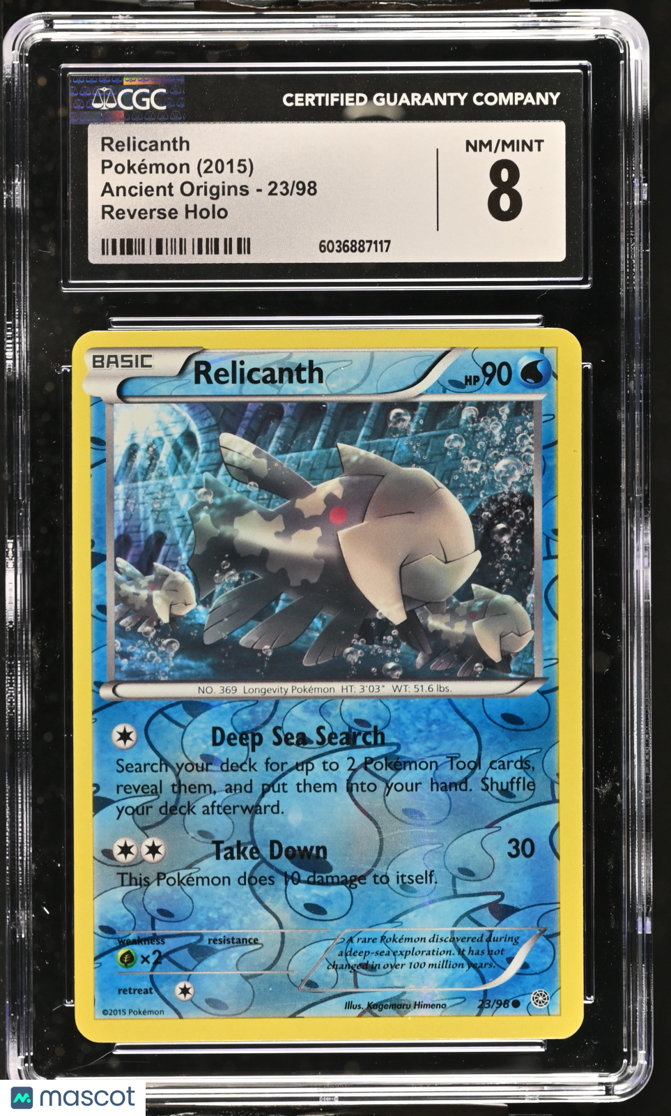 2015 Pokemon Ancient Origins Relicanth Reverse Holo 23/98 CGC 8 #23/98