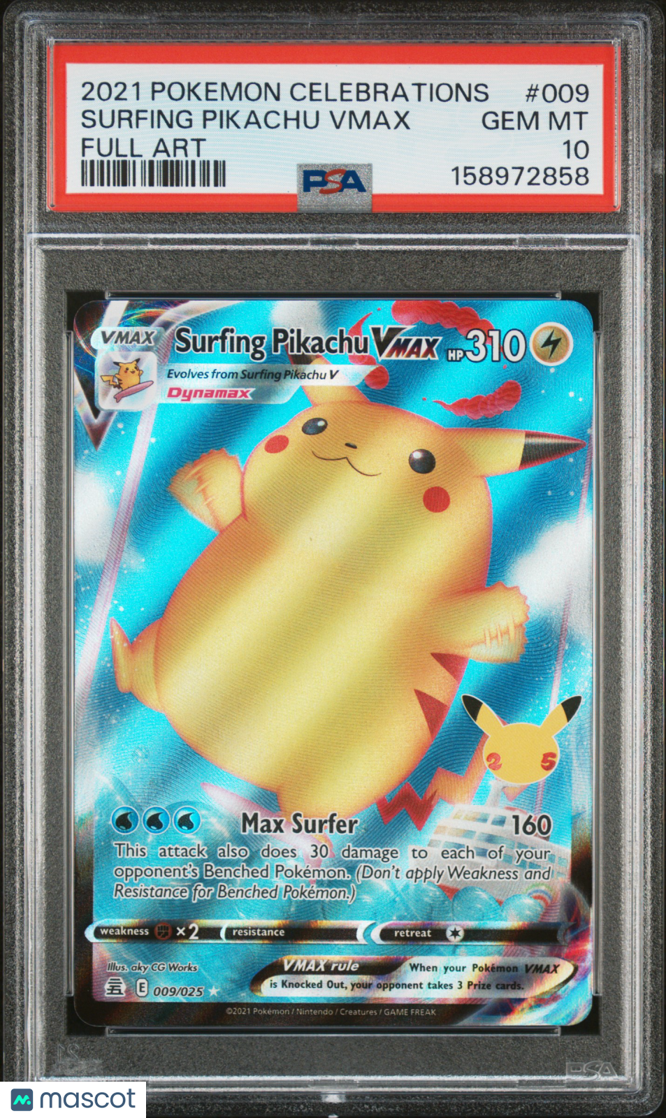 2021 Pokemon Celebrations Surfing Pikachu VMAX Full Art PSA 10 #009