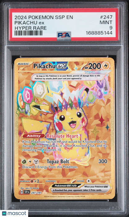 2024 Pokemon SSP EN-Surging Sparks Pikachu EX Hyper Rare PSA 9 #247