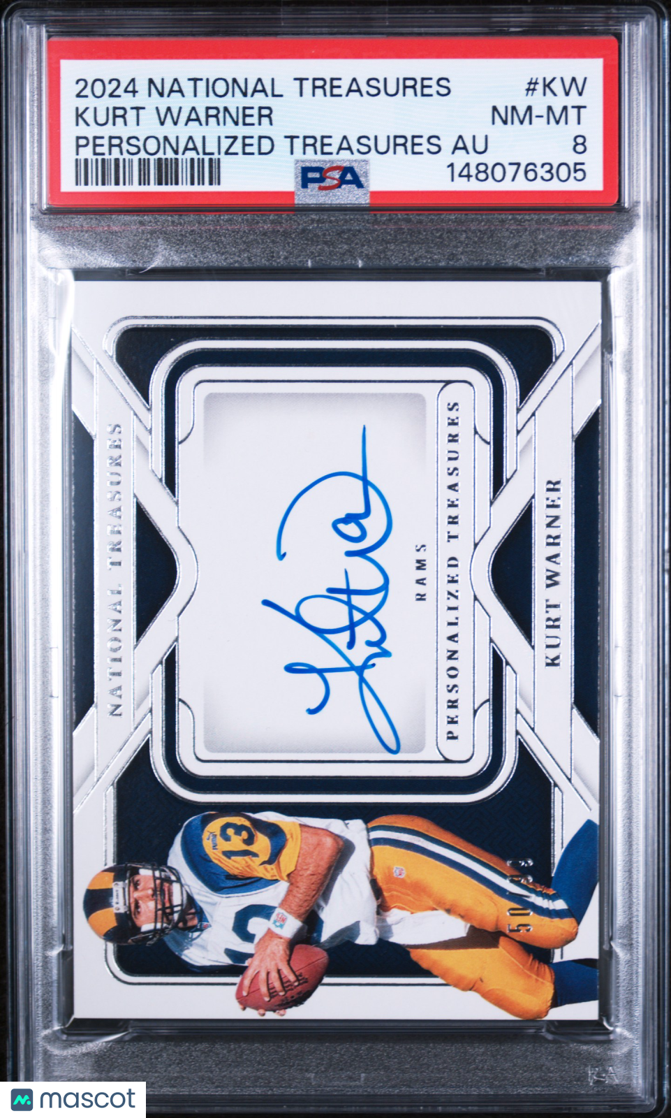 2024 Panini National Treasures Personalized Treasures Autographs Kurt Warner #KW PSA 8