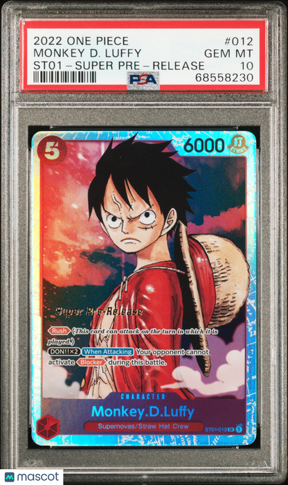 2022 One Piece St01-Straw Hat Crew Monkey D. Luffy Super Pre-Release PSA 10