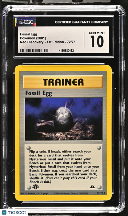 2001 Pokemon Fossil Egg 1st Edition Neo Discovery 72/75 CGC 10