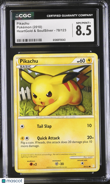 2010 Pokemon Heartgold & Soulsilver Pikachu 78/123 CGC 8.5 #78/123
