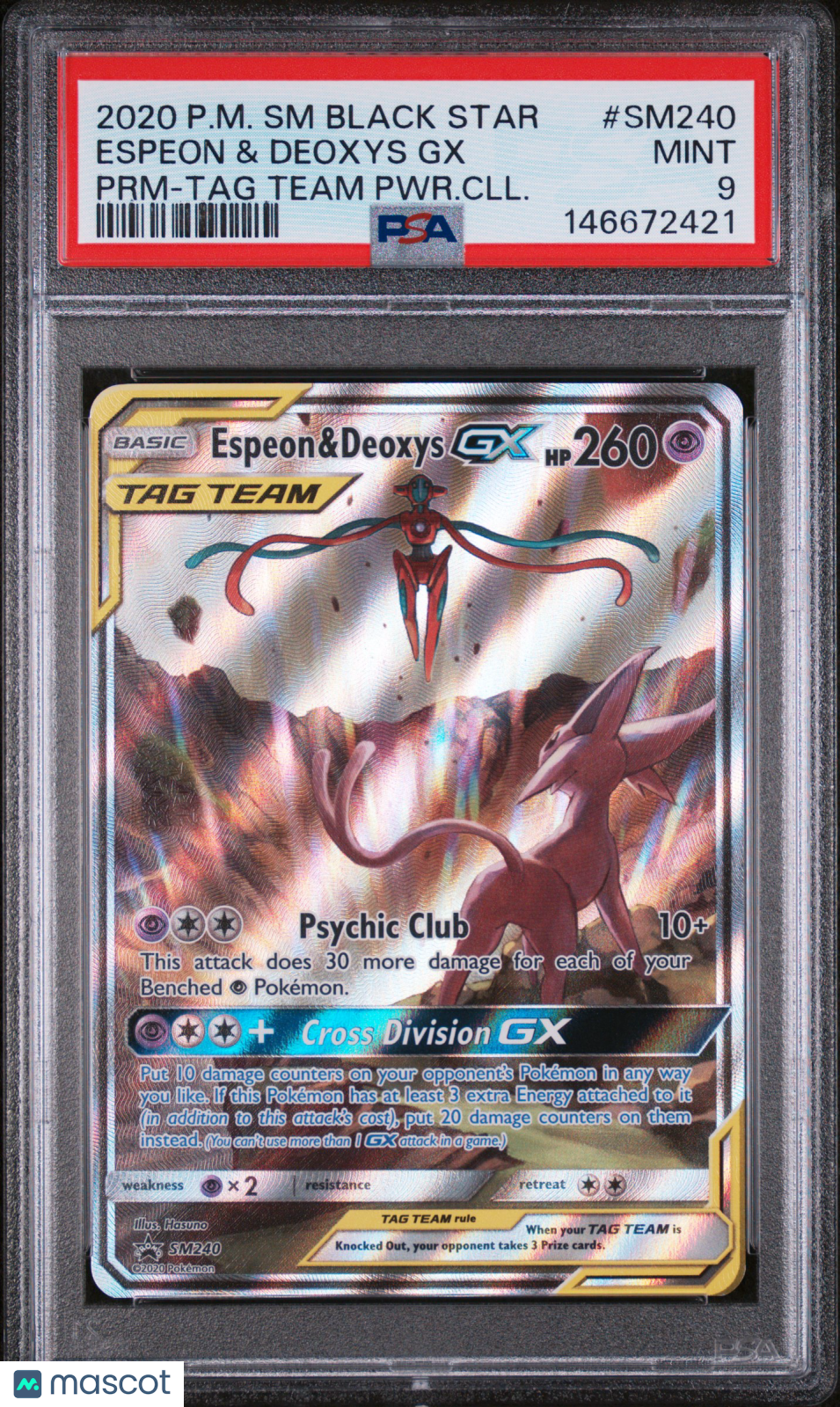 2020 Pokemon SM Black Star Promo Espeon & Deoxys GX PRM-TAG Team PWR.CLL. PSA 9 #SM240