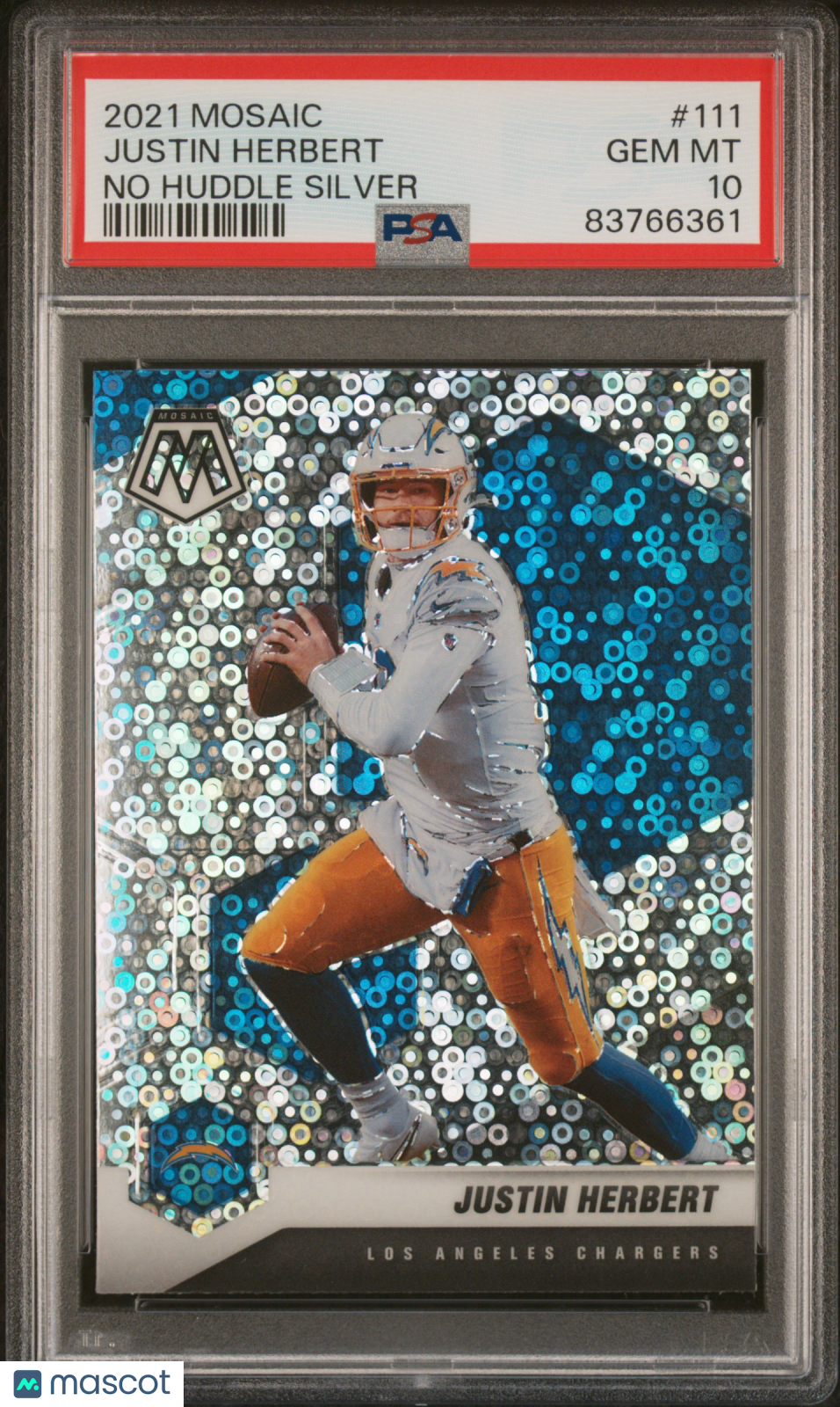 2021 Panini Mosaic Justin Herbert #111 No Huddle Silver PSA 10