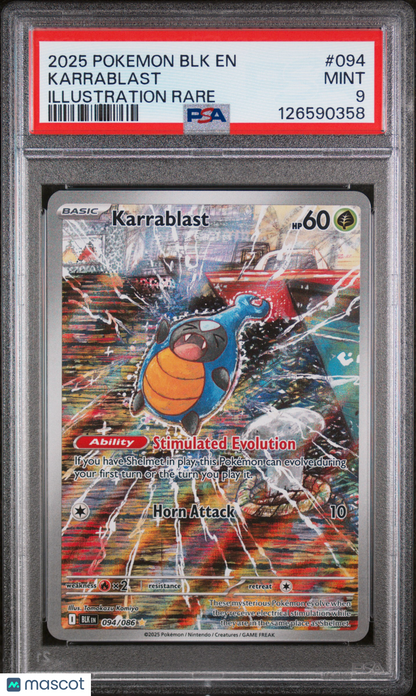 2025 Pokemon BLK EN-Black Bolt Karrablast Illustration Rare PSA 9 #094