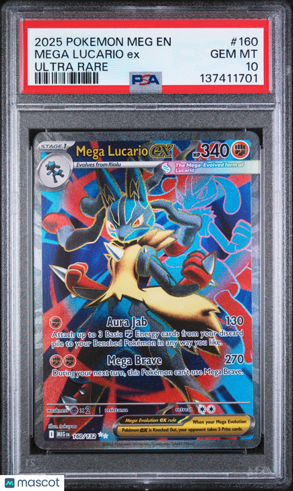 2025 Pokemon Meg EN-Mega Evolution Mega Lucario EX Ultra Rare PSA 10 #160