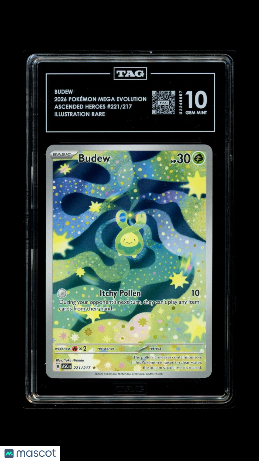 2026 Pokemon Budew 221/217 Me: Ascended Heroes Illustration Rare TAG 10