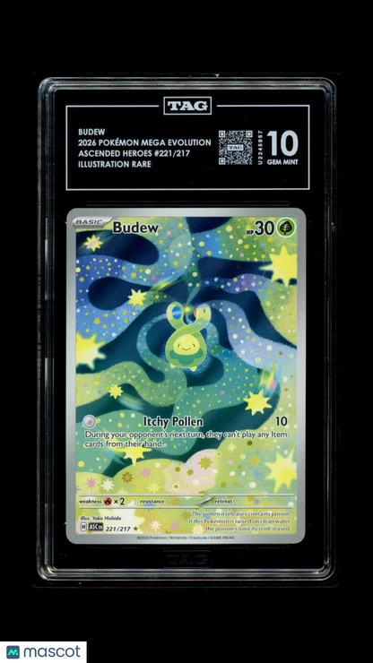 2026 Pokemon Budew 221/217 Me: Ascended Heroes Illustration Rare TAG 10