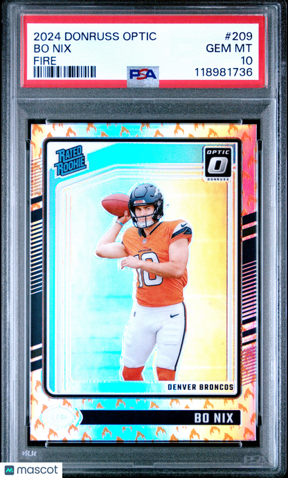2024 Panini Donruss Optic Bo Nix #209 Fire PSA 10 Rated Rookie
