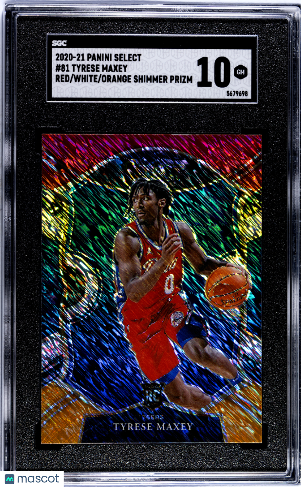 2020 Panini Select Tyrese Maxey #81 Red White Orange Shim. Prizm SGC 10