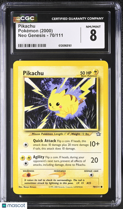 2000 Pokemon Neo Genesis Pikachu CGC 8 #70/111