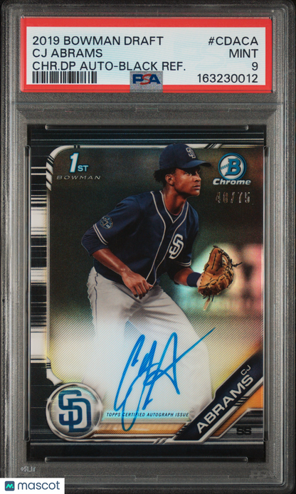 2019 Bowman Draft Chrome Auto CJ Abrams #CDACA CHR. DP Black Refractor /75 PSA 9